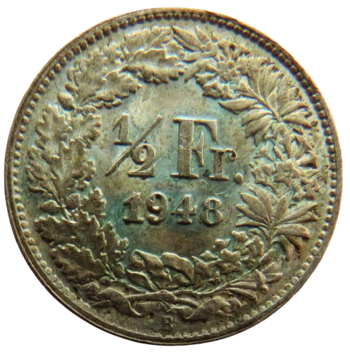1948 Switzerland Silver 1/2 Franc Coin
