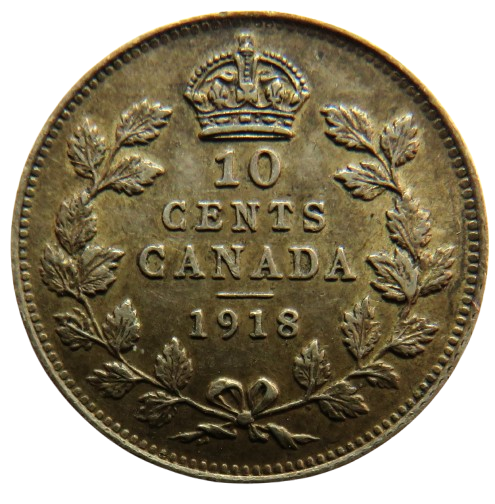1918 King George V Canada Silver 10 Cents Coin In Higher Grade