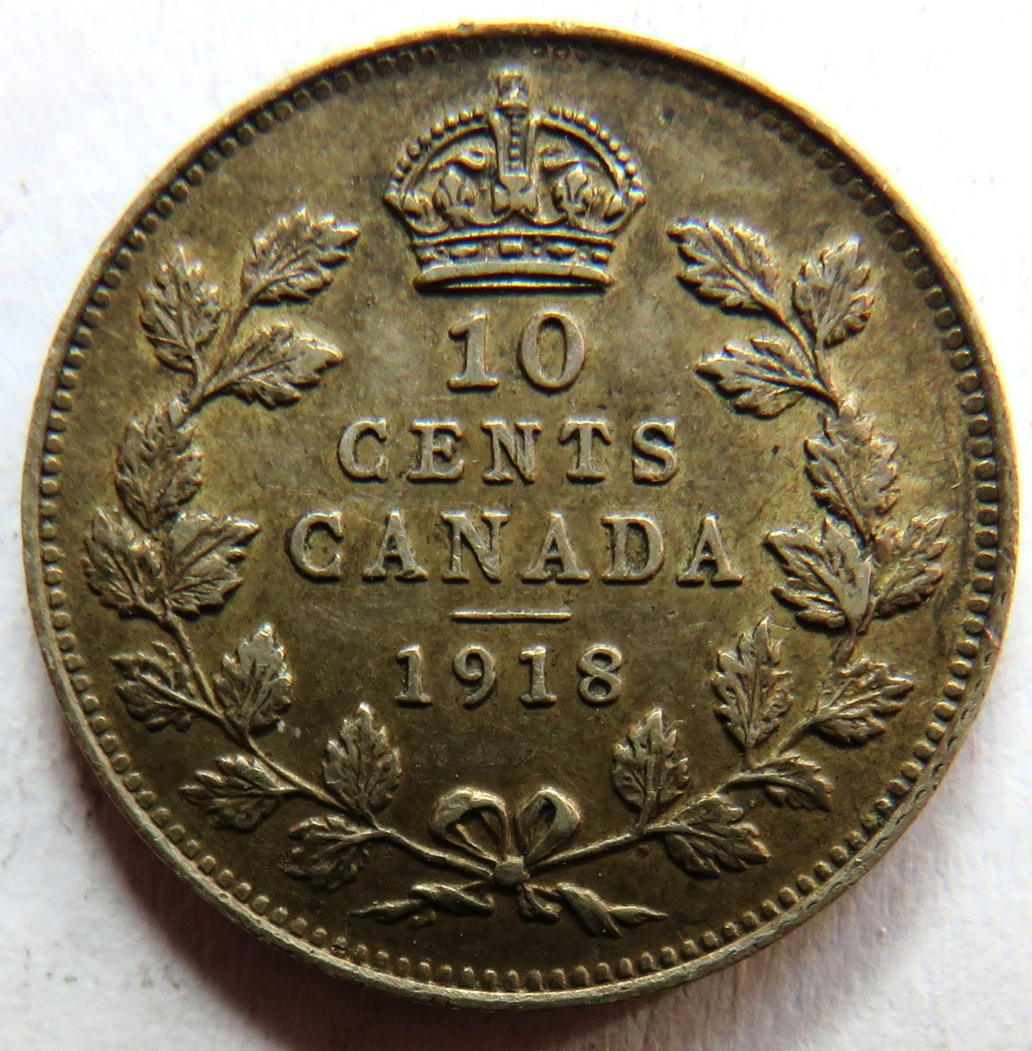 1918 King George V Canada Silver 10 Cents Coin In Higher Grade
