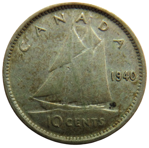1940 King George VI Canada Silver 10 Cents Coin