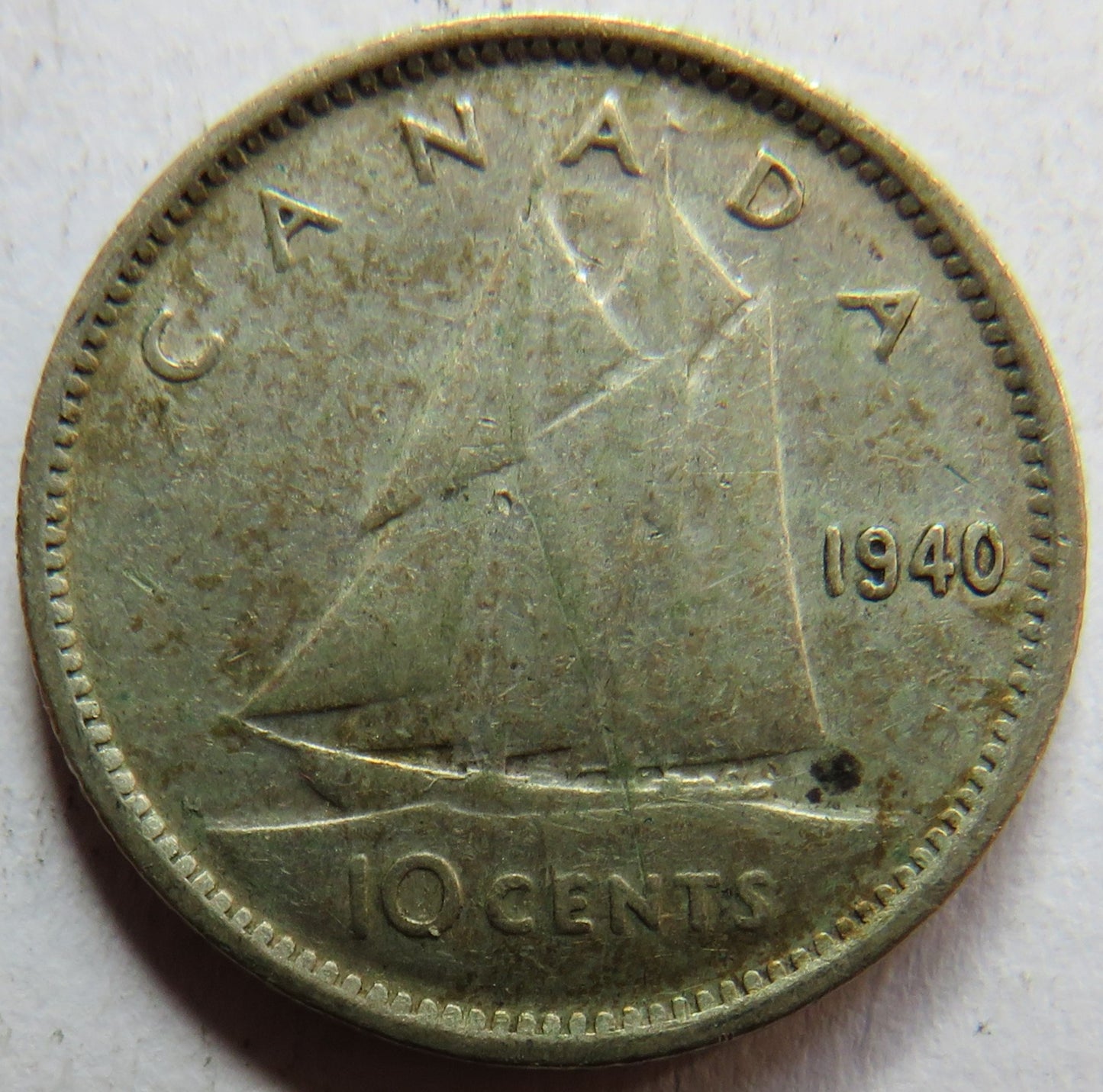 1940 King George VI Canada Silver 10 Cents Coin