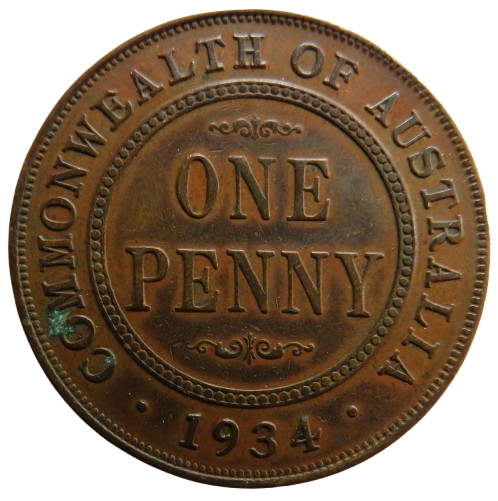 1934 King George V Australia One Penny Coin