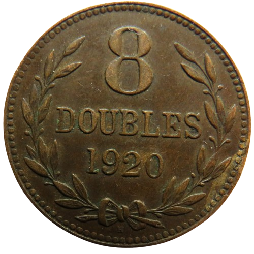 1920-H Guernsey 8 Doubles Coin