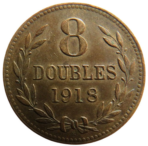 1918-H Guernsey 8 Doubles Coin