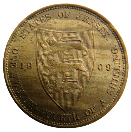 1909 King Edward VII Jersey 1/24 Shilling Coin In High Grade