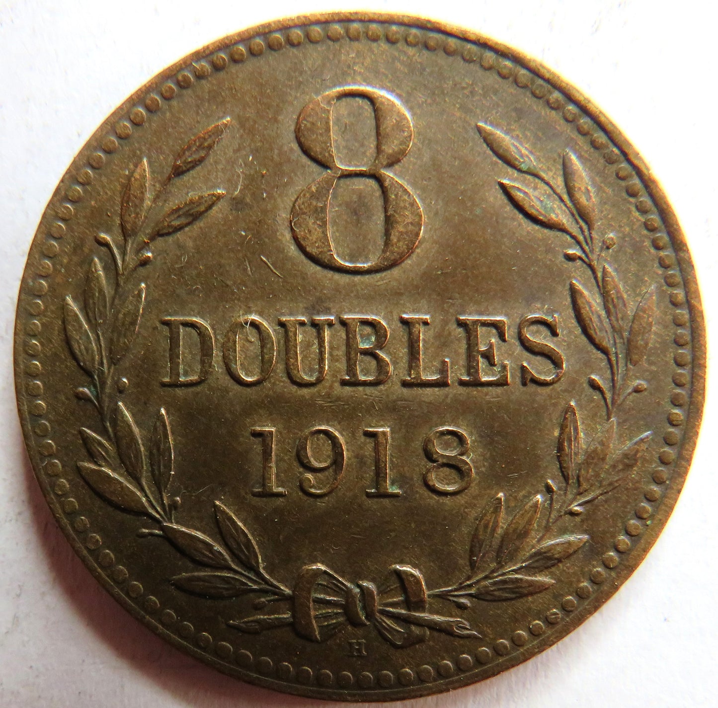 1918-H Guernsey 8 Doubles Coin