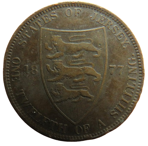1877 Queen Victoria States of Jersey 1/12th of a Shilling Coin
