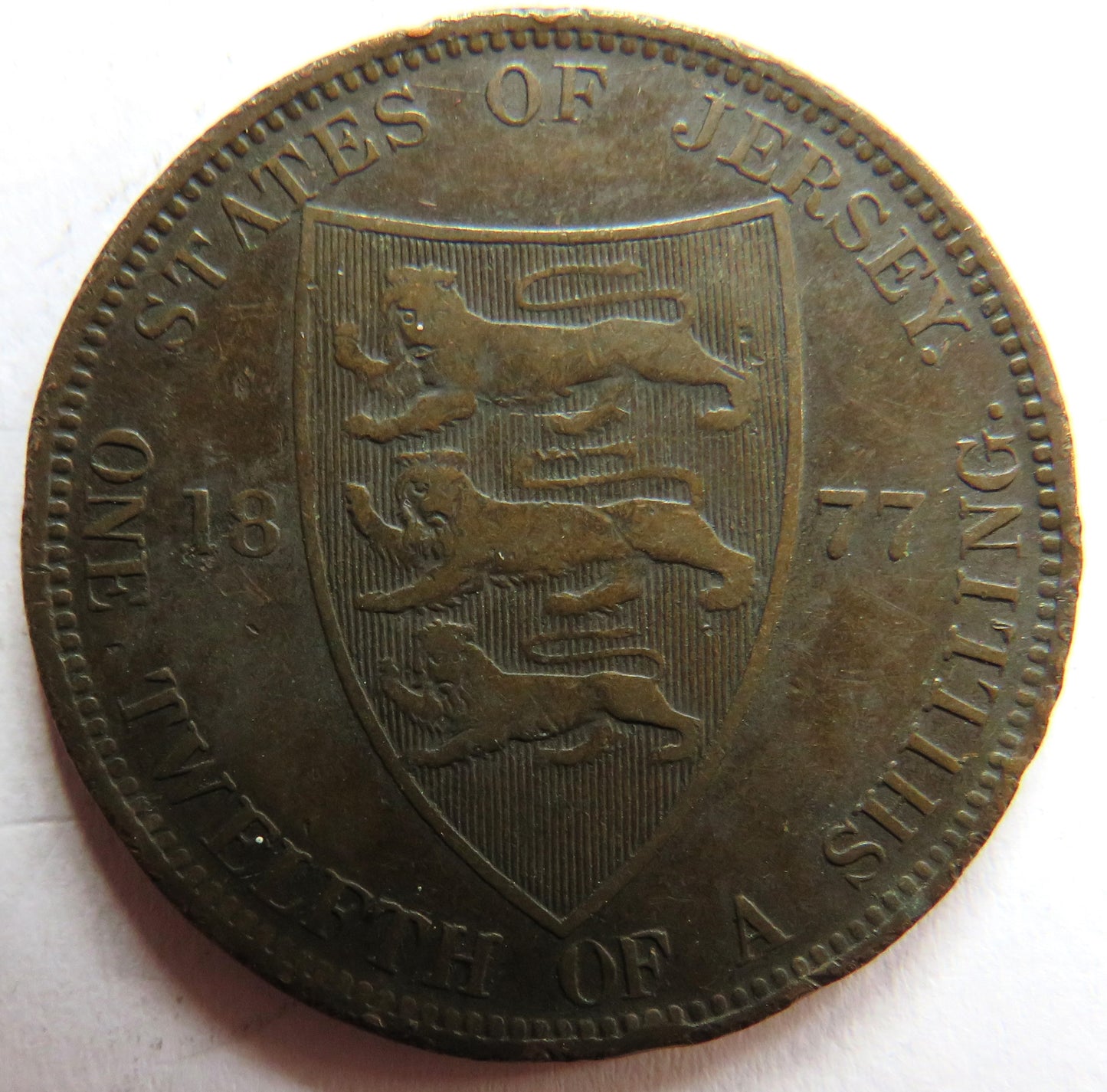 1877 Queen Victoria States of Jersey 1/12th of a Shilling Coin