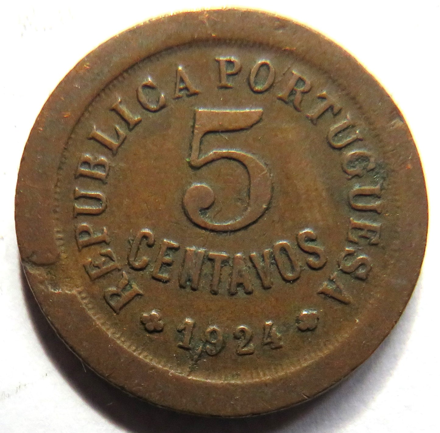 1924 Portugal 5 Centavos Coin