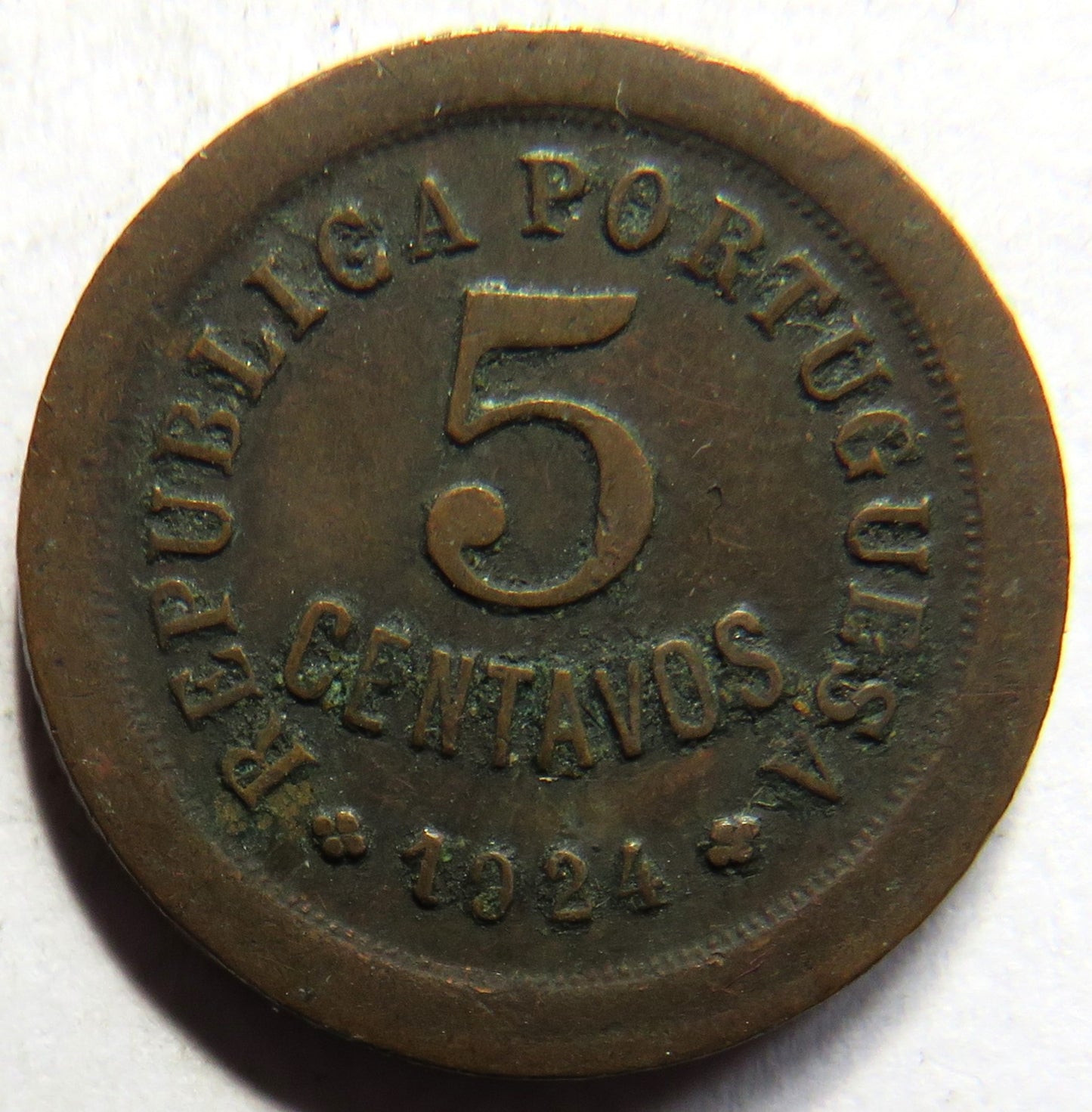 1924 Portugal 5 Centavos Coin