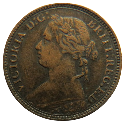 1875-H Queen Victoria Bun Head Farthing Coin - Great Britain