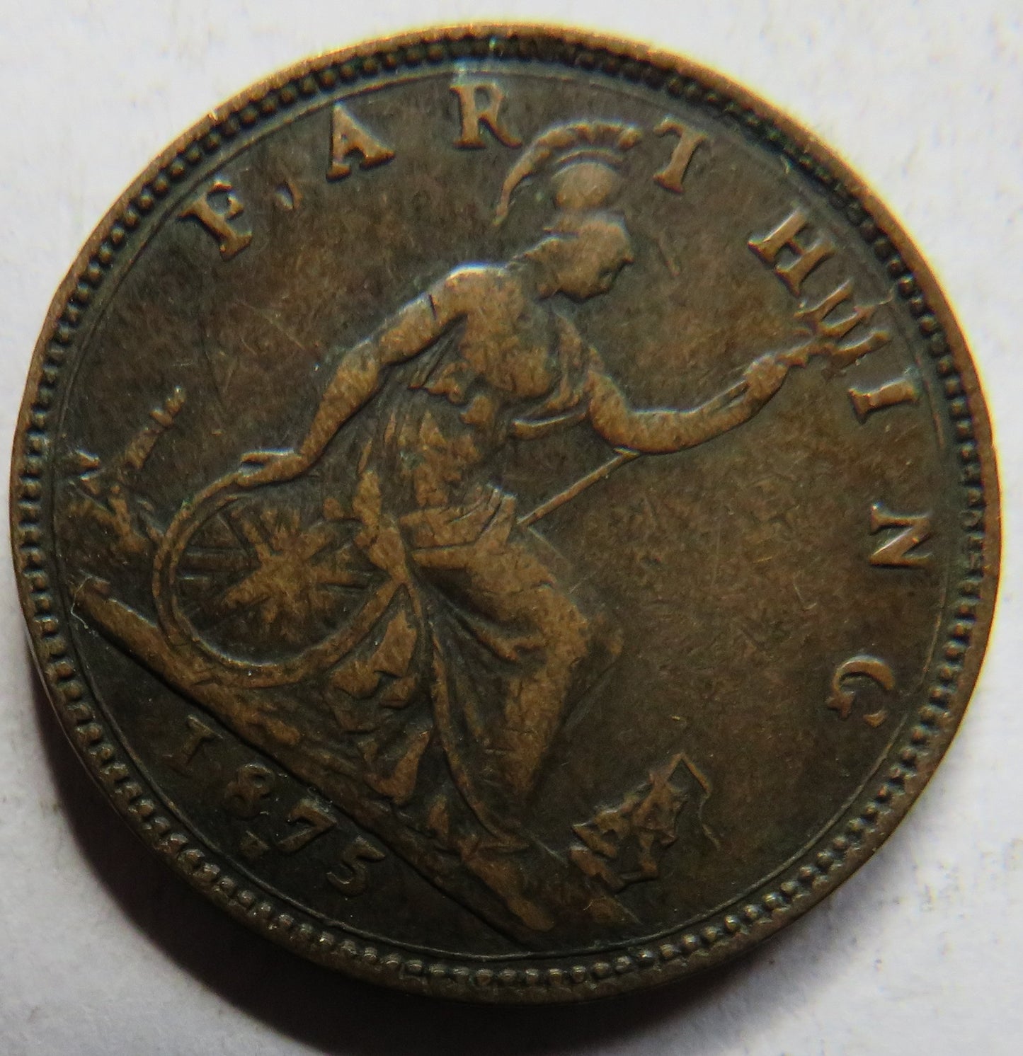 1875-H Queen Victoria Bun Head Farthing Coin - Great Britain