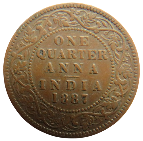 1887 Queen Victoria India 1/4 Anna Coin