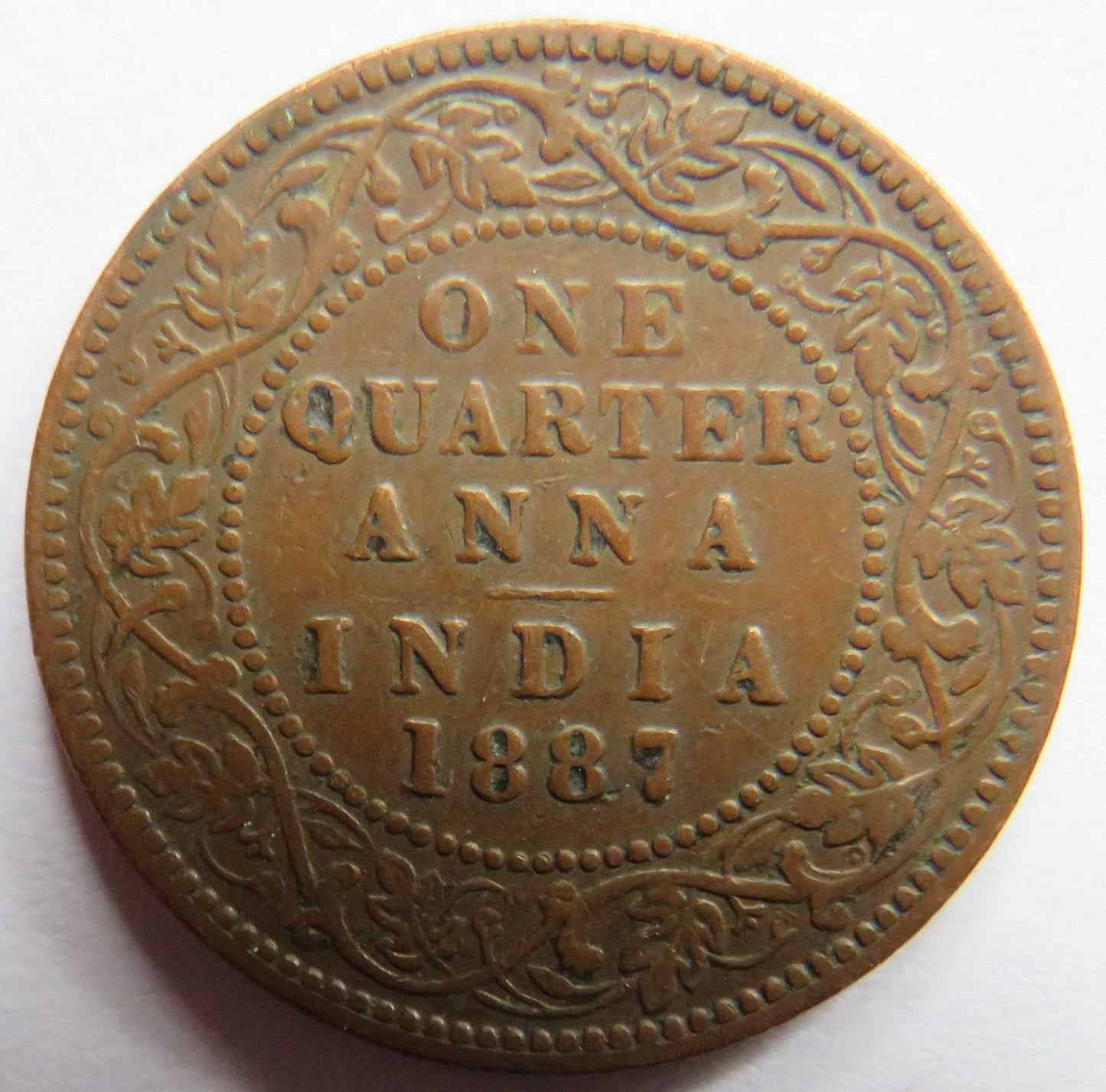 1887 Queen Victoria India 1/4 Anna Coin