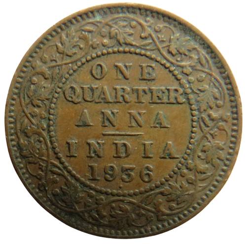 1936 King George V India 1/4 Anna Coin