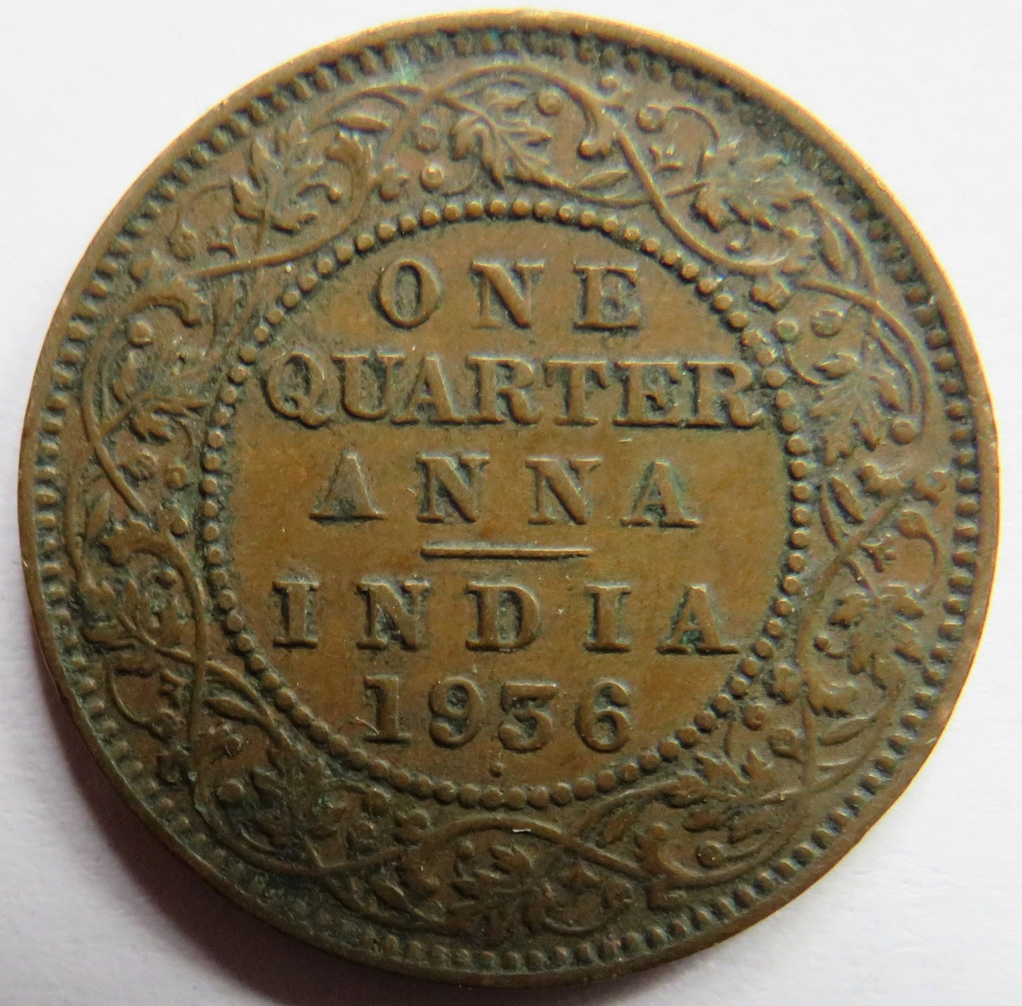 1936 King George V India 1/4 Anna Coin