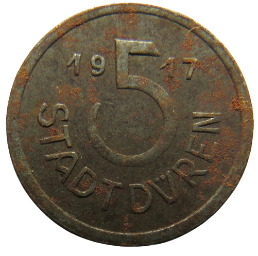 1917 Stadt Duren Germany 5 Pfennig Coin image 1