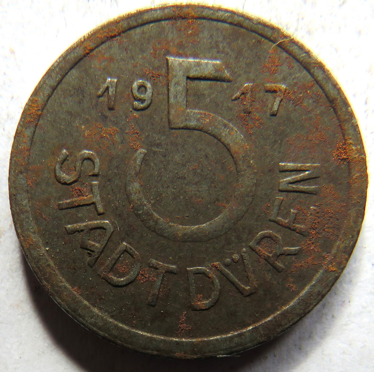 1917 Stadt Duren Germany 5 Pfennig Coin image 2