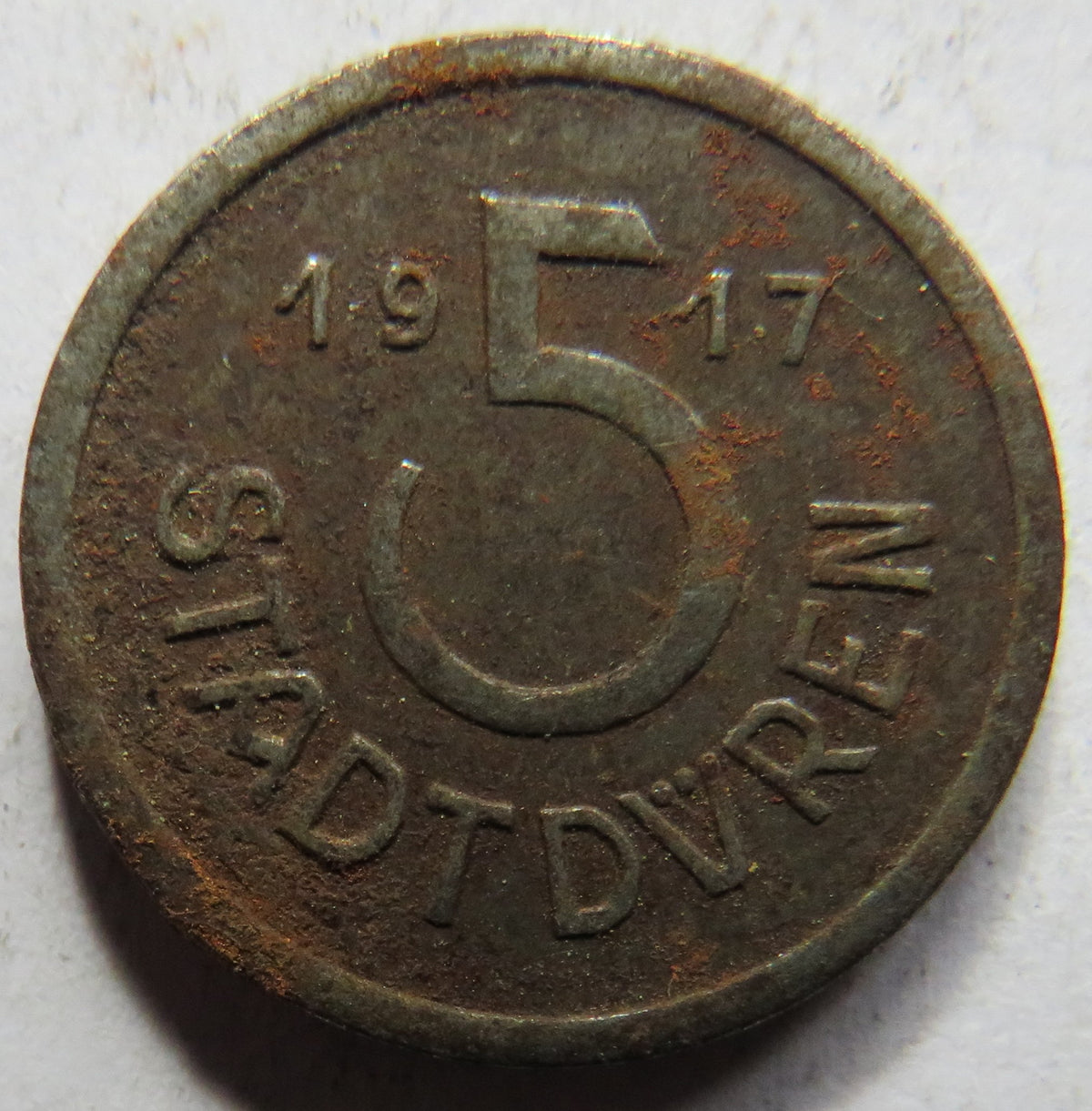 1917 Stadt Duren Germany 5 Pfennig Coin image 3