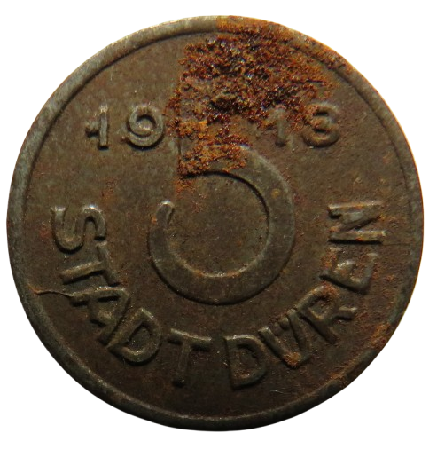 1918 Stadt Duren Germany 5 Pfennig Coin image 1