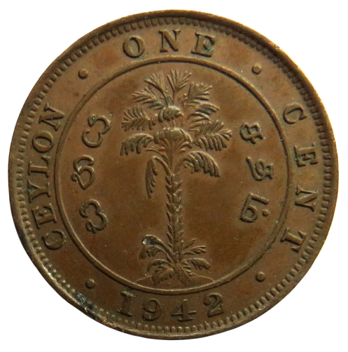 1942 King George VI Ceylon 1 One Cent Coin