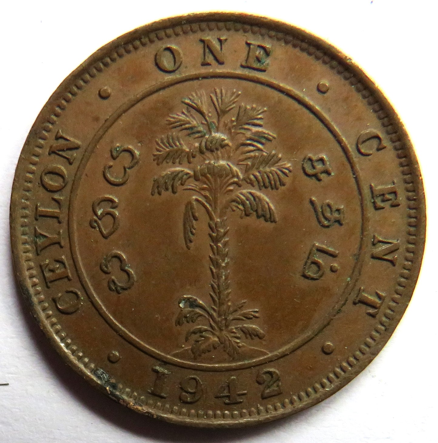 1942 King George VI Ceylon 1 One Cent Coin