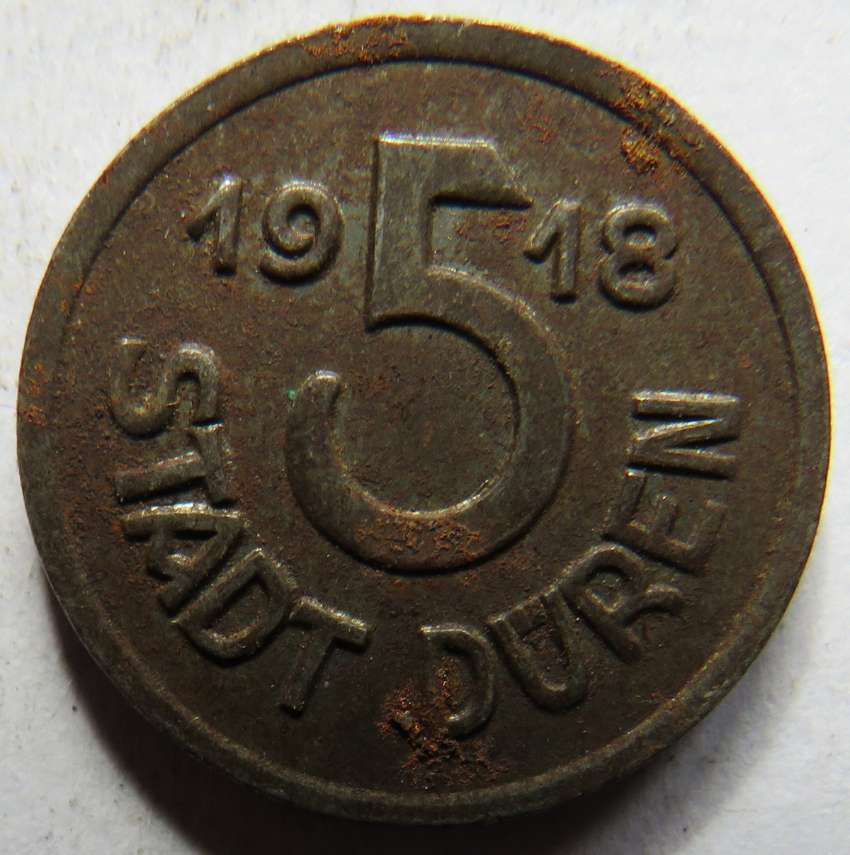 1918 Stadt Duren Germany 5 Pfennig Coin image 3