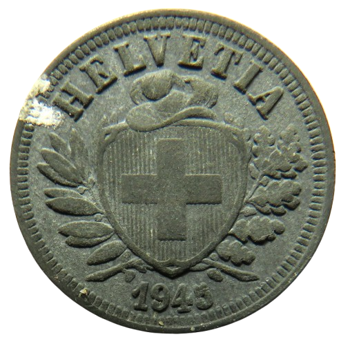 1945 Switzerland 2 Rappen Coin