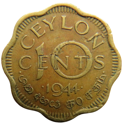 1944 King George VI Ceylon 10 Cents Coin