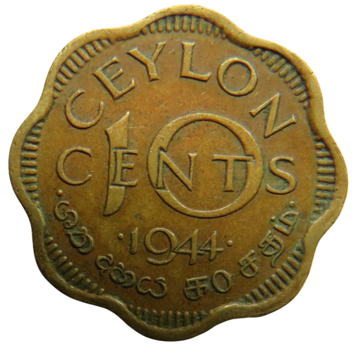 1944 King George VI Ceylon 10 Cents Coin
