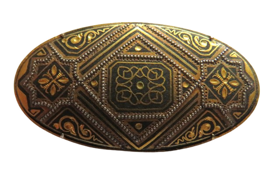 Vintage Damascene Gold, Black Brooch