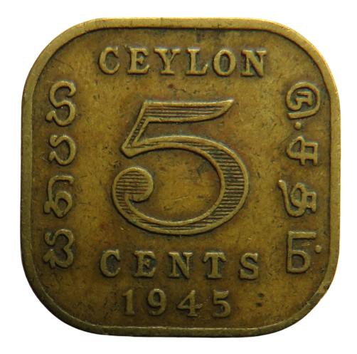 1945 King George VI Ceylon 5 Cents Coin