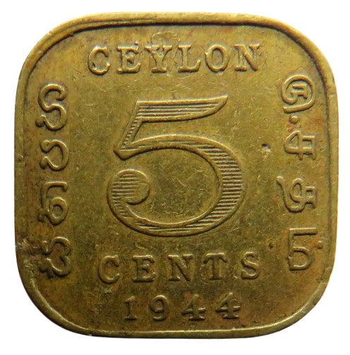 1944 King George VI Ceylon 5 Cents Coin