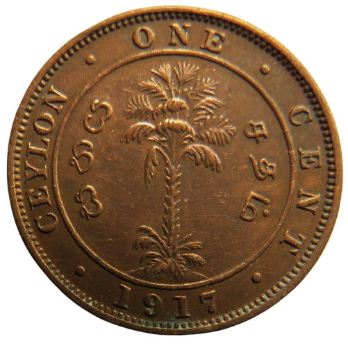 1917 King George V Ceylon One Cent Coin