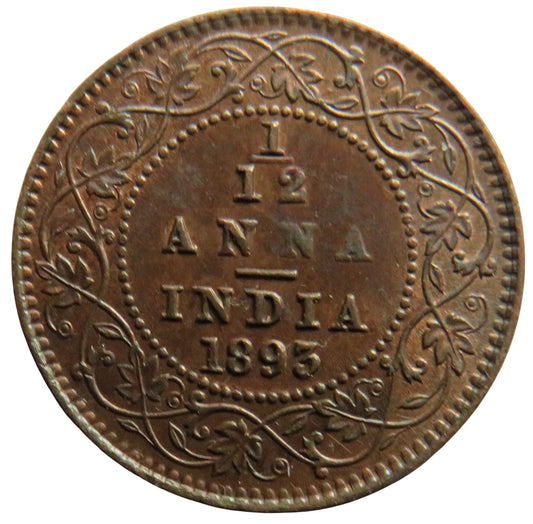 1893 Queen Victoria India 1/12th Anna Coin In Good Grade