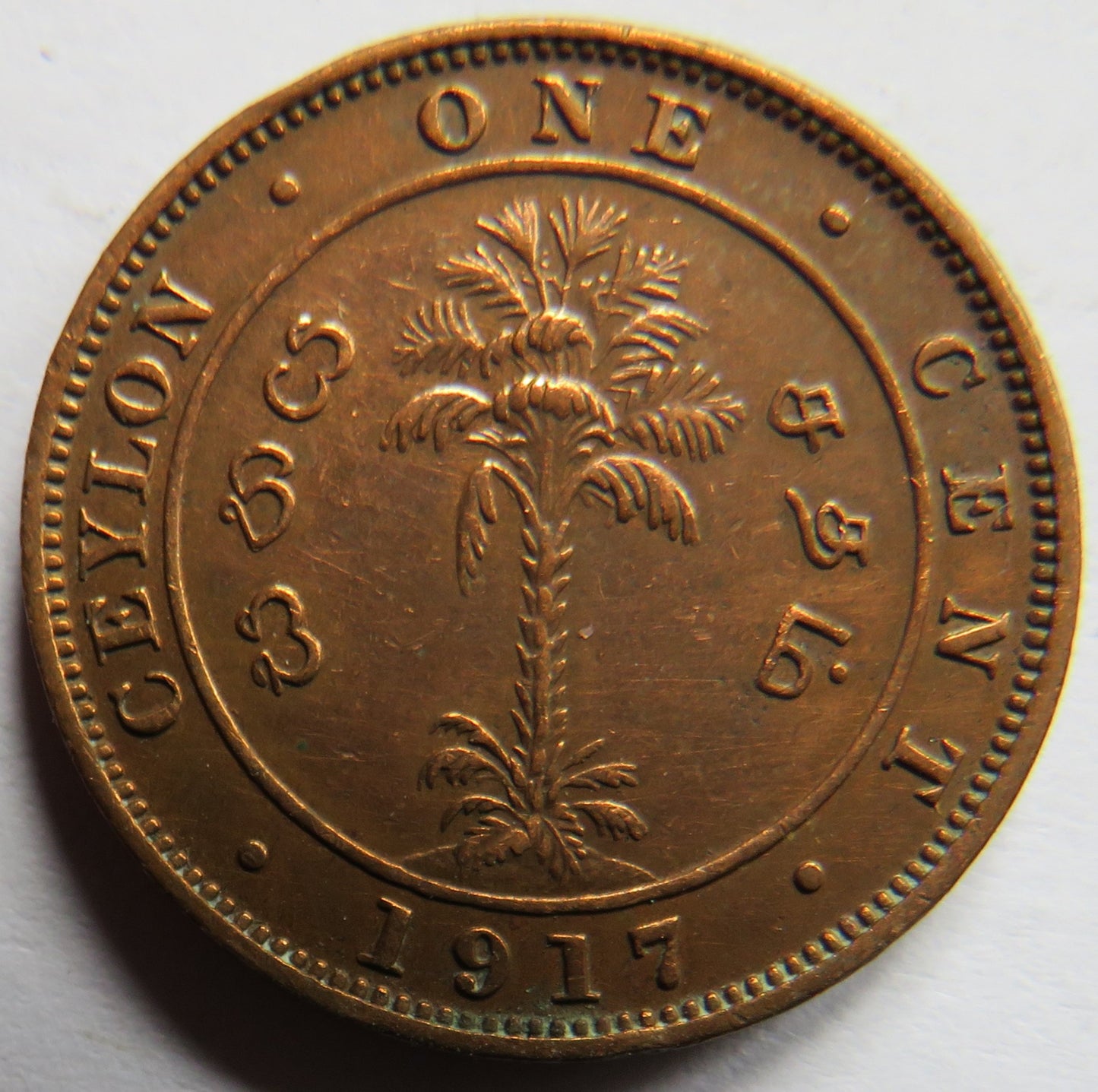 1917 King George V Ceylon One Cent Coin