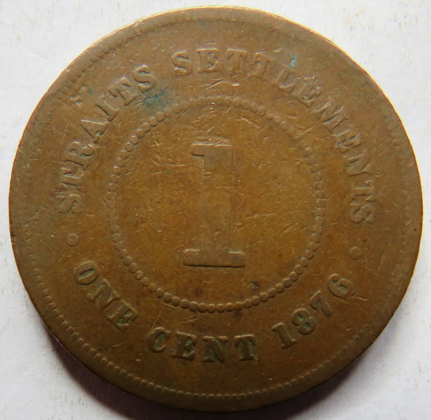 1876 Queen Victoria Straits Settlements One Cent Coin