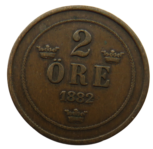 1882 Sweden 2 Ore Coin