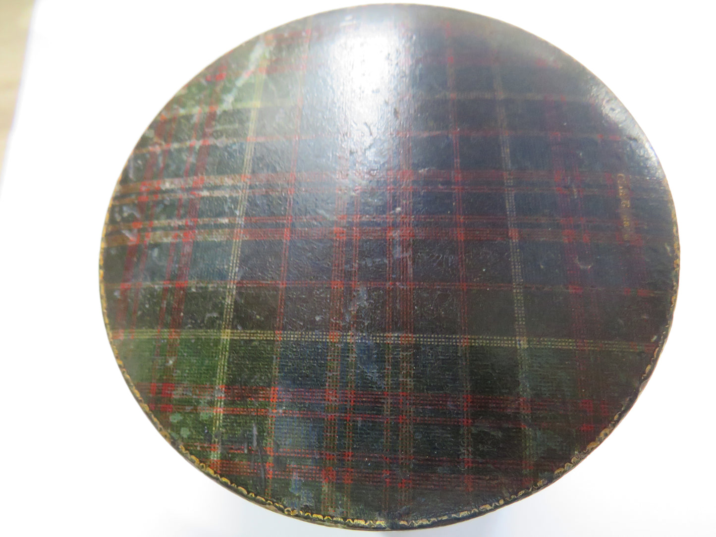Antique Mauchline Ware Circular Pot / Box Clan Ranald Tartan