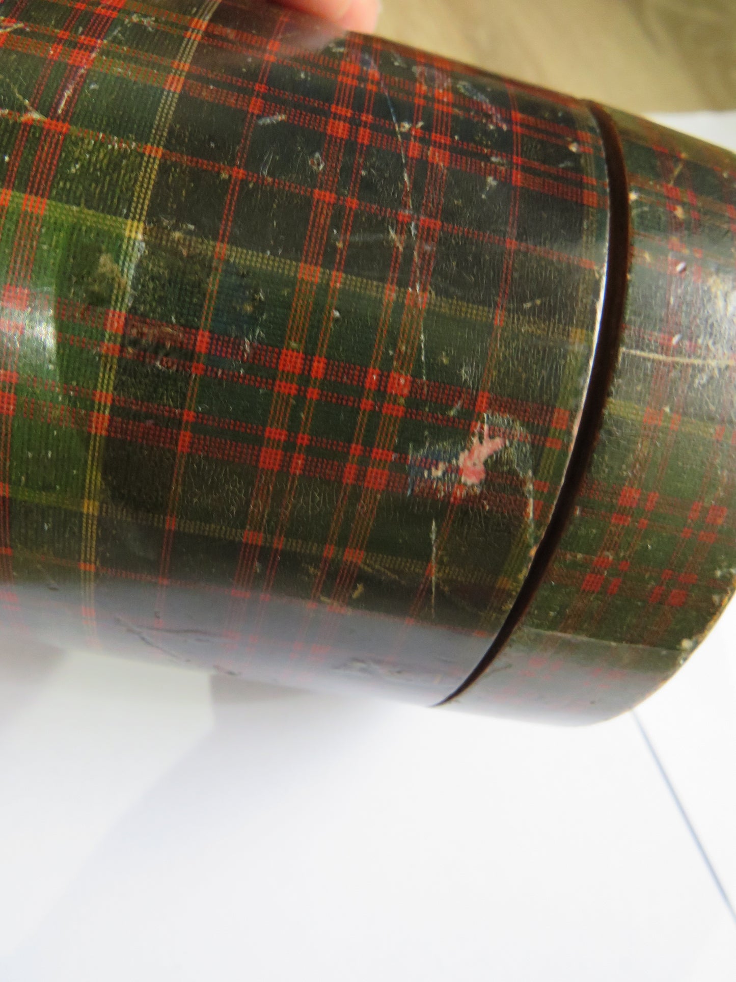 Antique Mauchline Ware Circular Pot / Box Clan Ranald Tartan
