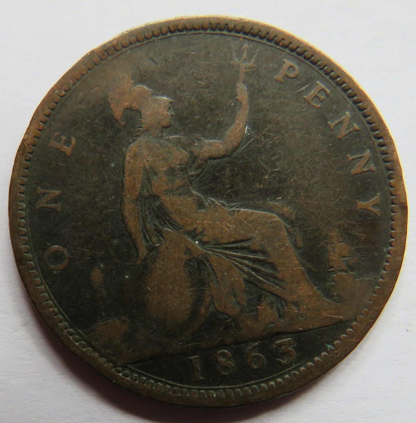 1863 Queen Victoria One Penny Coin - Great Britain