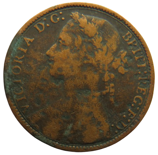 1876-H Queen Victoria One Penny Coin - Great Britain