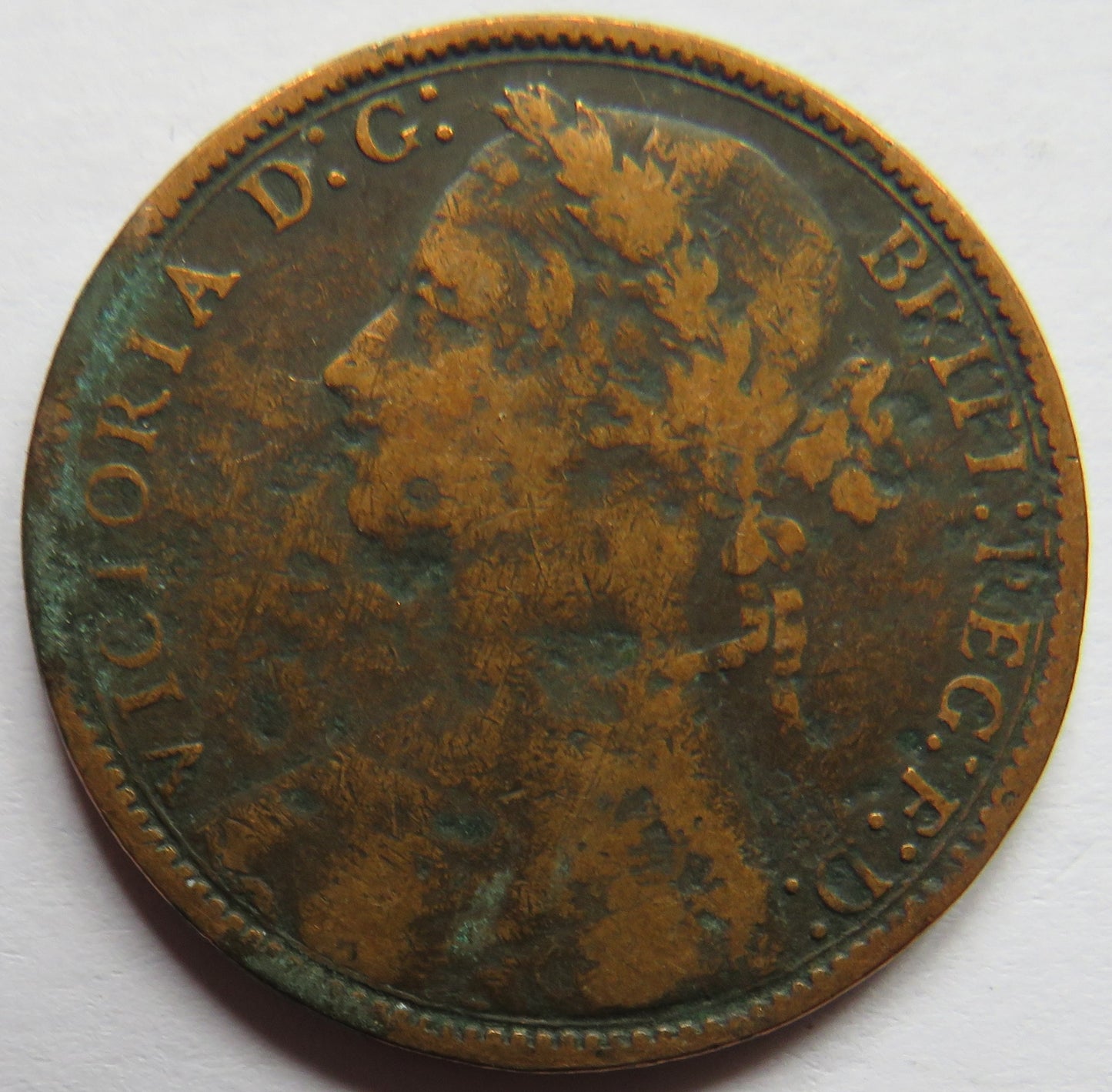 1876-H Queen Victoria One Penny Coin - Great Britain