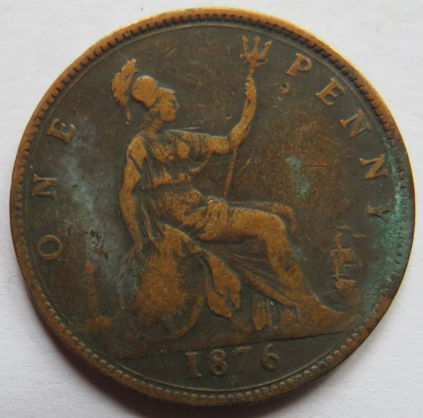 1876-H Queen Victoria One Penny Coin - Great Britain