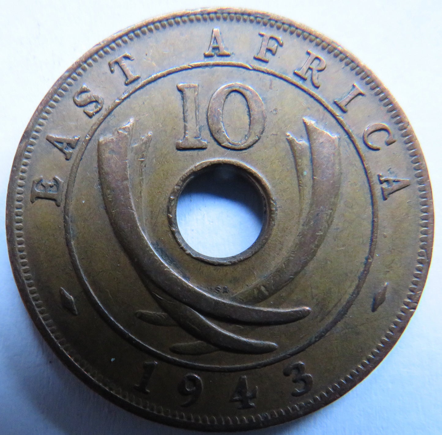1943 East Africa 10 Cents Coin