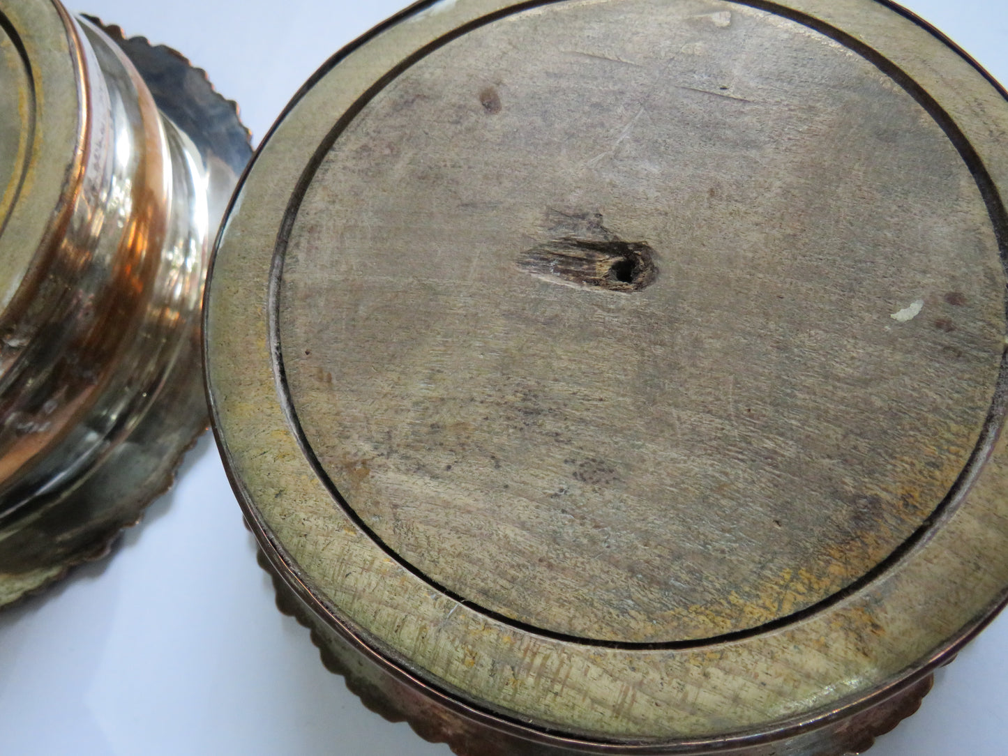 Antique Pair of Silver Plated Wine Coasters With Floral Decorations