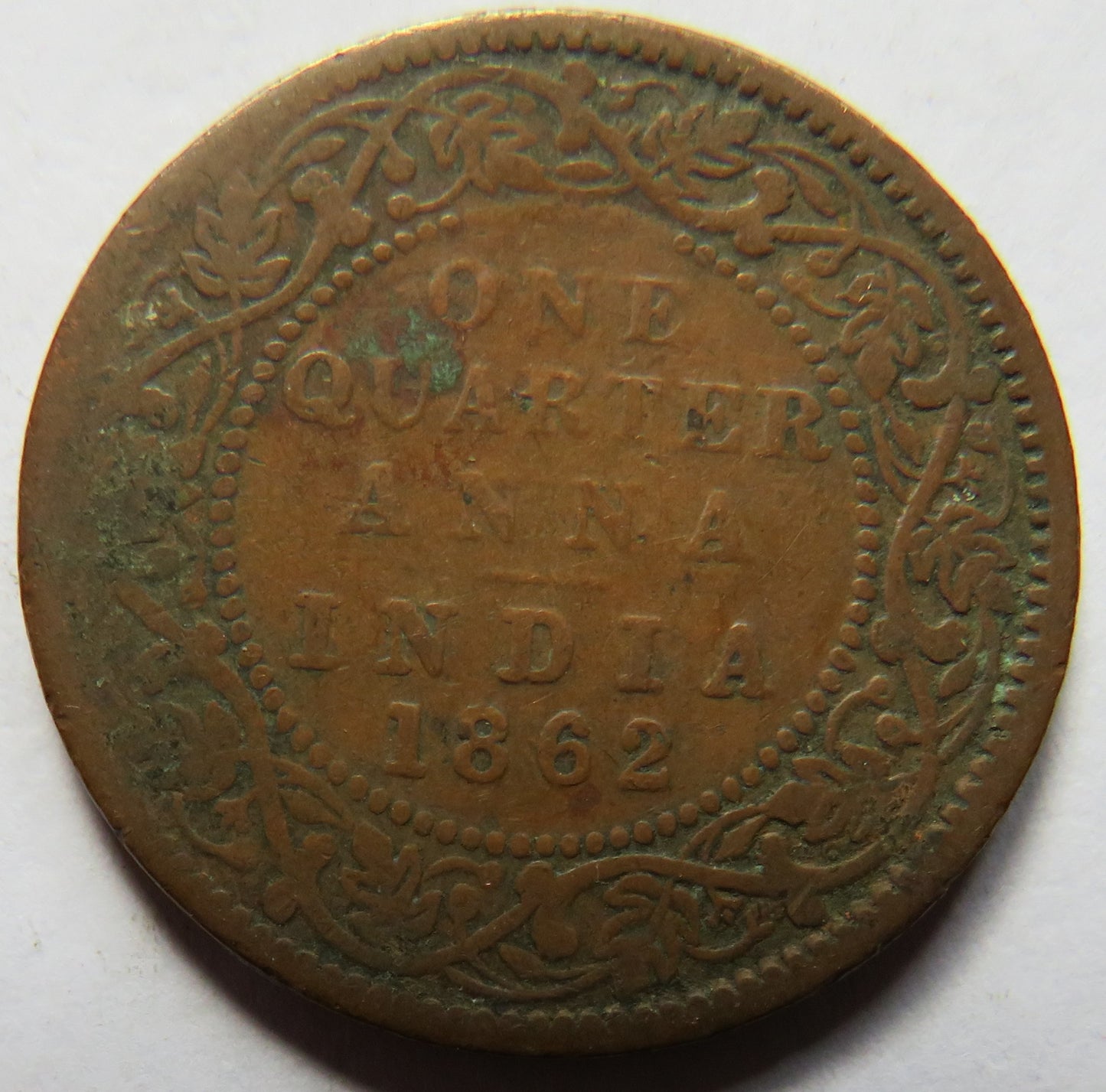 1862 Queen Victoria India 1/4 Quarter Anna Coin