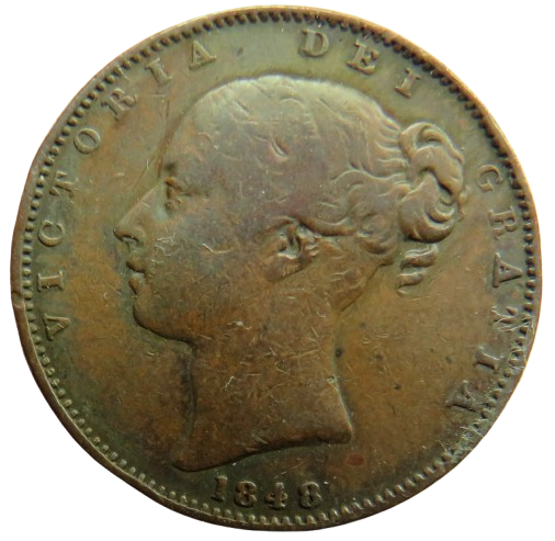 1848 Queen Victoria Young Head Farthing Coin - Great Britain