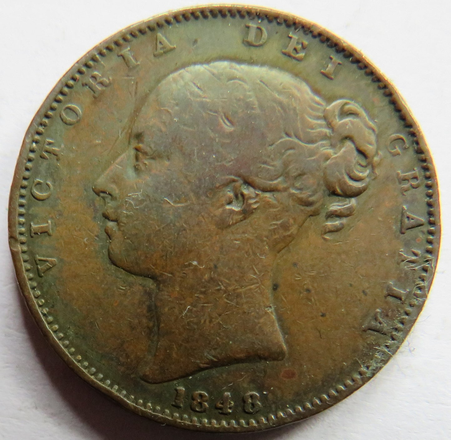 1848 Queen Victoria Young Head Farthing Coin - Great Britain