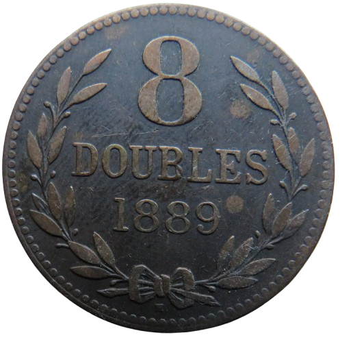 1889-H Guernsey 8 Doubles Coin